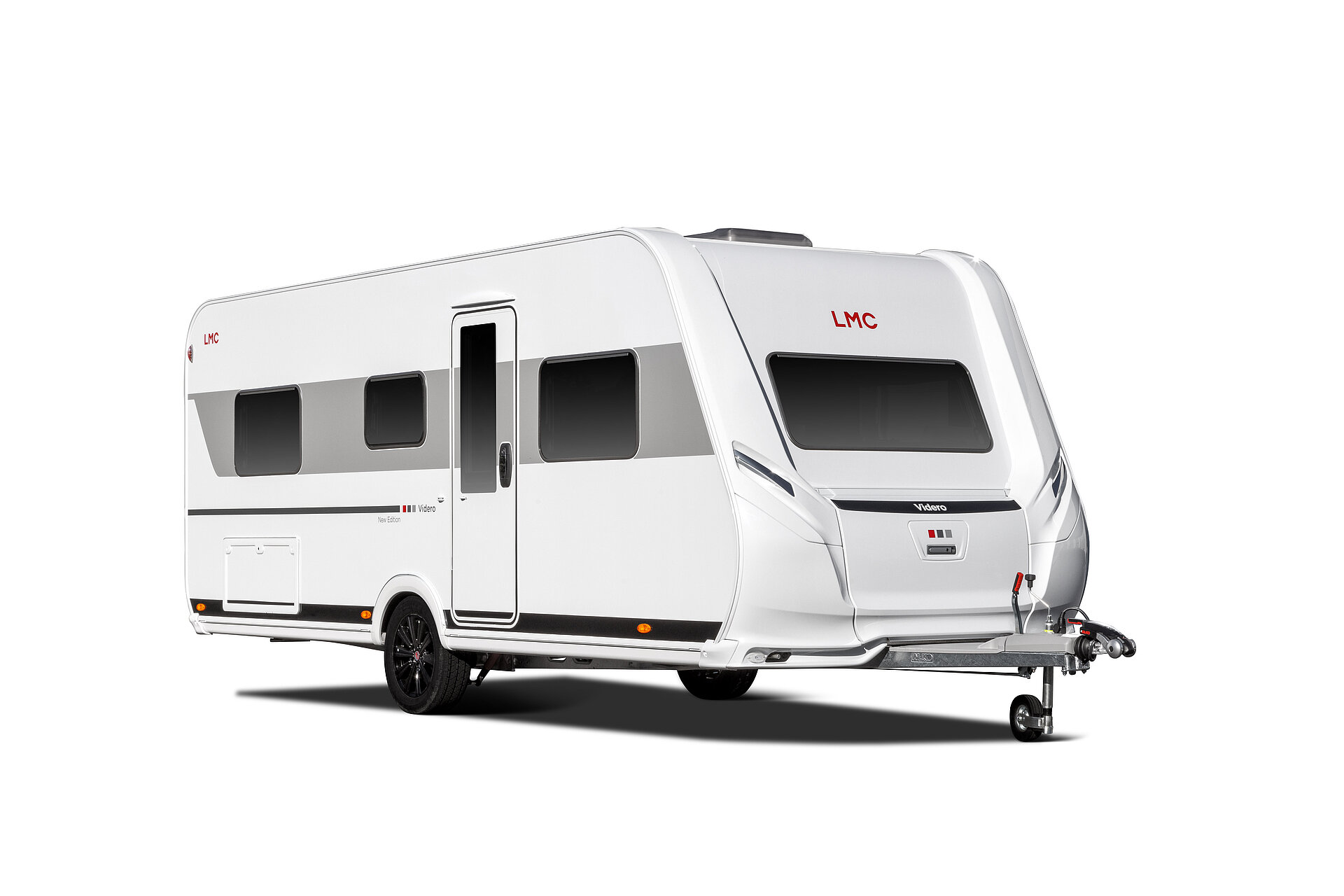 LMC Videro Wohnwagen als freigestelltes Produktbild, Seitenansicht.